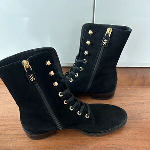 Black Stuart Weitzman suede combat boot